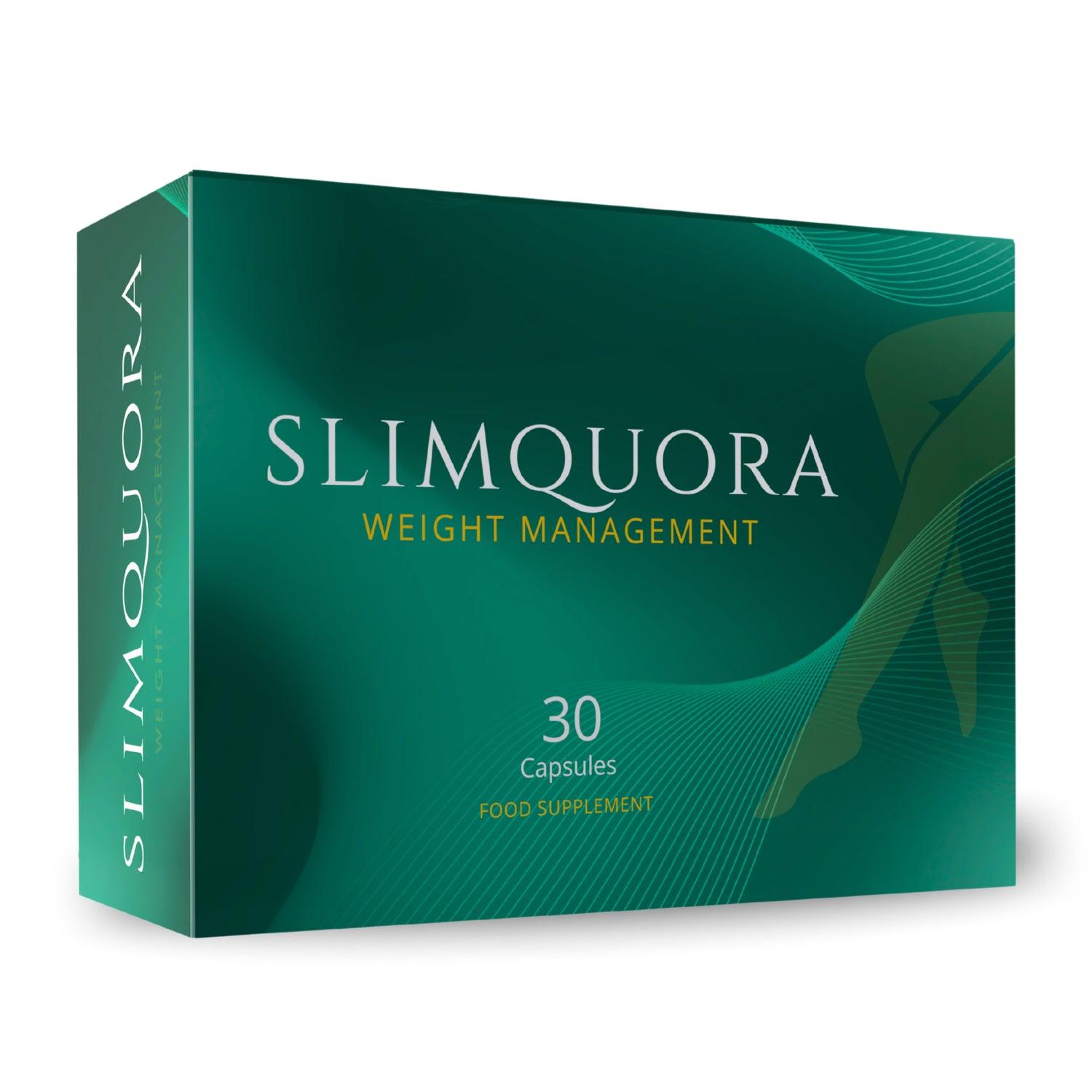Box of SlimQuora Weight Management food supplement, containing 30 vegan capsules